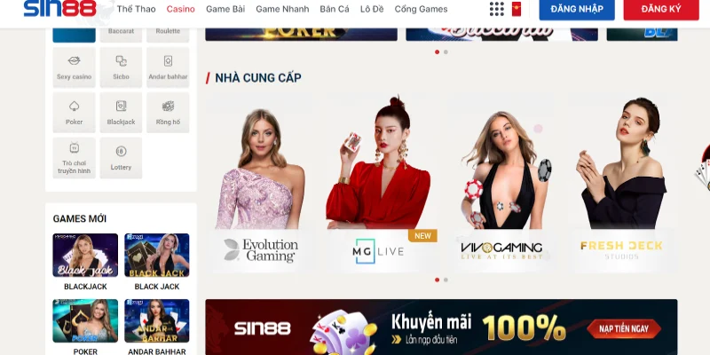 Casino Sin88 hợp tác với nhiều nhà cung cấp nổi tiếng trên thị trường