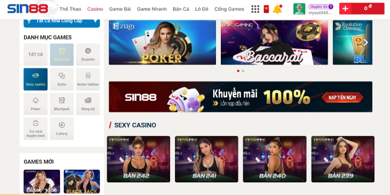 Người chơi có thể tùy ý lựa chọn sảnh chơi Casino khác nhau để thử sức