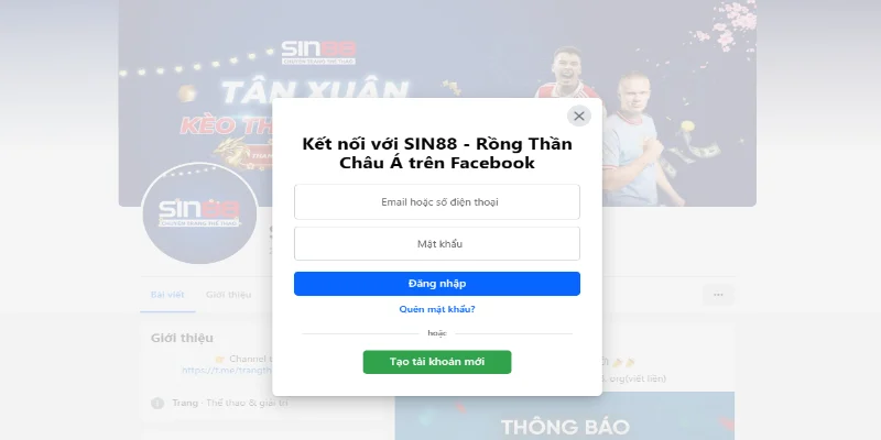 Bet thủ có thể đăng nhập Facebook để chat với Admin page Sin88